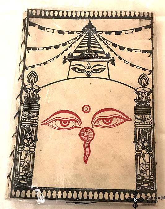 Nepáli Lampion Sztupa és Buddha szeme szimbólummal fehér színben