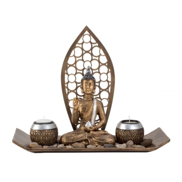 Buddha szobor dupla mécsestartóval