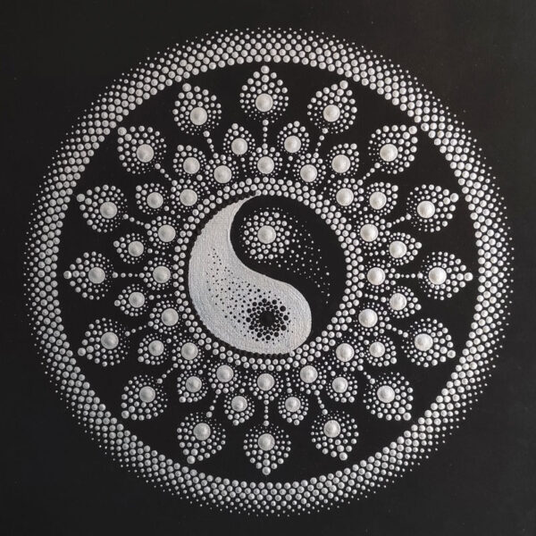 Ezüst Jin-Jang Mandala festmény 30x30 cm