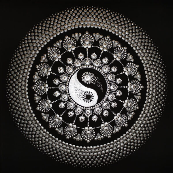 Jin-Jang Ezüst Mandala festmény 30x30 cm