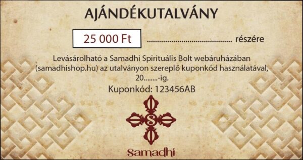 Samadhi ajándékutalvány 25.000 Ft-os értékben