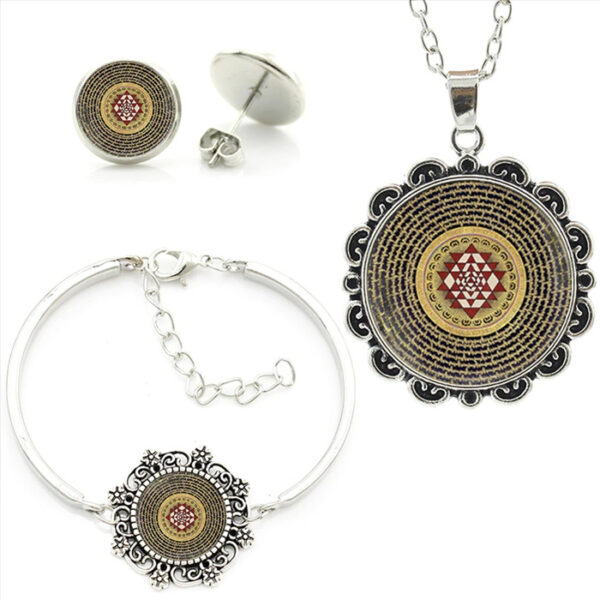 Srí Yantra szimbólumos ékszer szett (3 részes)