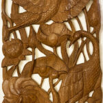 Daru madár burmai teak fa falikép művészi fafaragás 35x92 cm