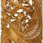 Kakas burmai teak fa falikép művészi fafaragás 35x92 cm