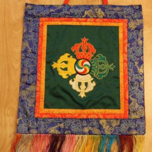 Double Dorje symbol wall hanging (green background)